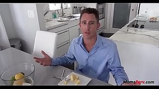 porn mom with son in kitchen